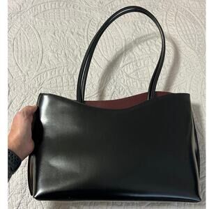 Women's Genuine Hard Leather Shoulder Bag Two Tone Fully‎ Lined Black Classic